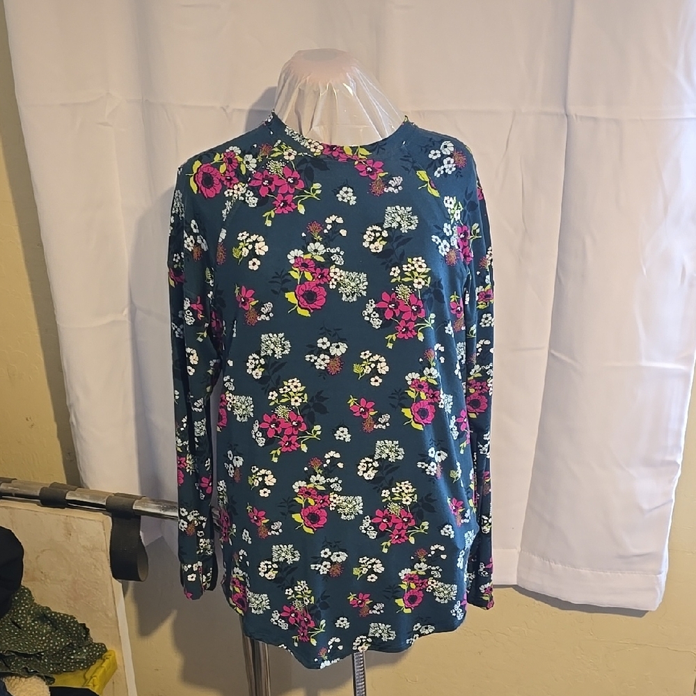Floral Long Sleeve Top in Blue and Pink